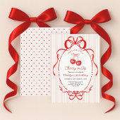 Invitation Watercolor Bow Cherry On Top Girl 1st Birthday