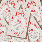 Invitation Watercolor Bow Cherry On Top Girl 1st Birthday