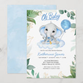 Invitation Watercolor Boys Elephant Baby shower (Devant / Derrière)