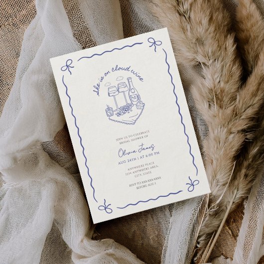 Invitation Watercolor bride on cloud wine bridal shower