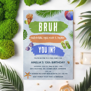 Invitation Watercolor Bruh Boy Pool Fête Anniversaire