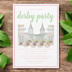 Invitation Watercolor Building Derby Party Horse Racine Rose