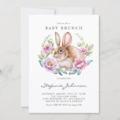 Invitation Watercolor Bunny and Pink Flowers Baby Brunch (Devant)