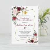 Invitation Watercolor Burgundy Blush Floral Graduation Party (Debout devant)