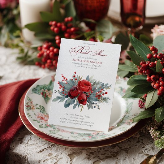 Invitation Watercolor Burgundy & Blush Roses Bridal Shower