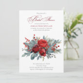 Invitation Watercolor Burgundy & Blush Roses Bridal Shower (Debout devant)