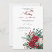 Invitation Watercolor Burgundy & Blush Roses Wedding  (Devant)