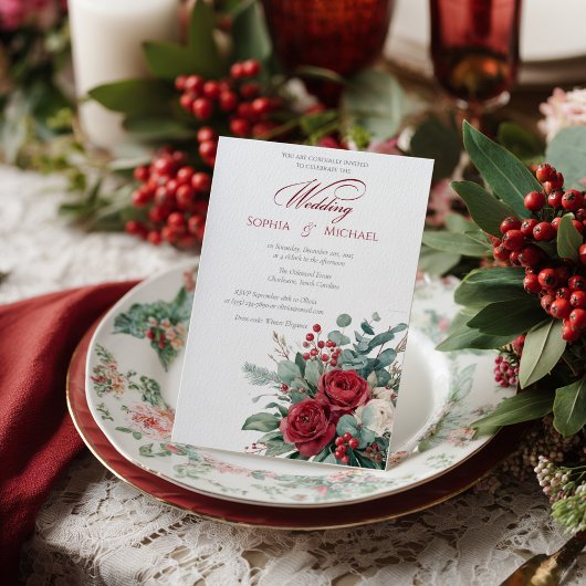 Invitation Watercolor Burgundy & Blush Roses Wedding 