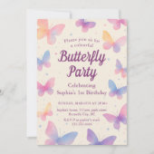 Invitation Watercolor Butterfly 1st Birthday Party (Devant)
