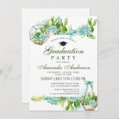 Invitation Watercolor Cactus Eucalyptus Graduation Party (Devant / Derrière)