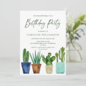 Invitation Watercolor Cactus House Plantes fête d'anniversair (Debout devant)