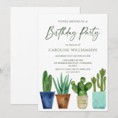 Invitation Watercolor Cactus House Plantes fête d'anniversair (Devant / Derrière)