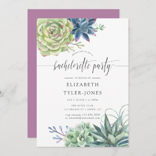 Invitation Watercolor Cactus Succulente Bachelorette Party (Devant / Derrière)