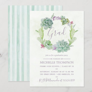 Invitation Watercolor Cactus Succulents Graduents Party