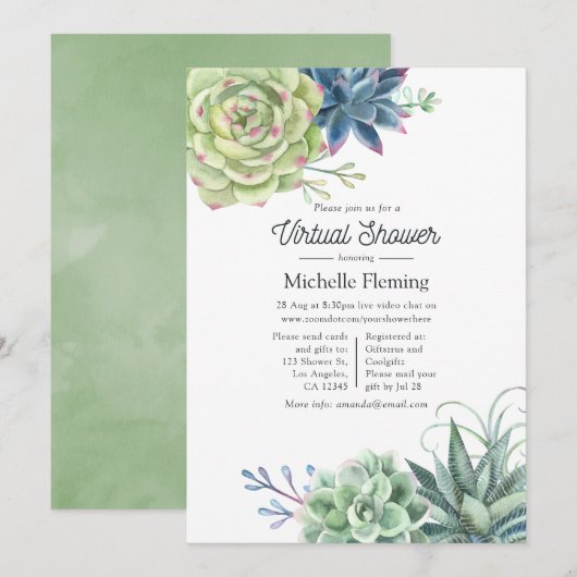 Invitation Watercolor Cactus Succuls Baby shower virtuel (Devant / Derrière)