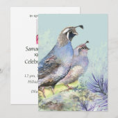 Invitation Watercolor California Quail Bird Faune (Devant / Derrière)