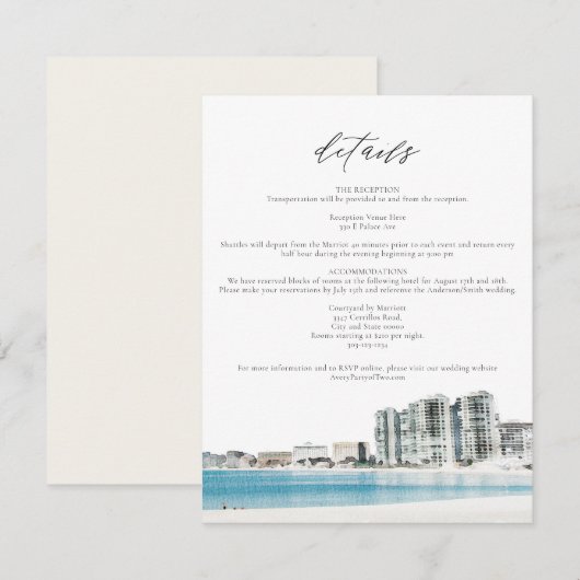 Invitation Watercolor Cancun Beach Wedding Details Card (Devant / Derrière)