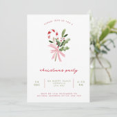 Invitation Watercolor Candy Cane Holly & Bow Christmas Party (Debout devant)