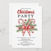 Invitation Watercolor Candy Cane & Red Bow Christmas Holiday  (Devant / Derrière)