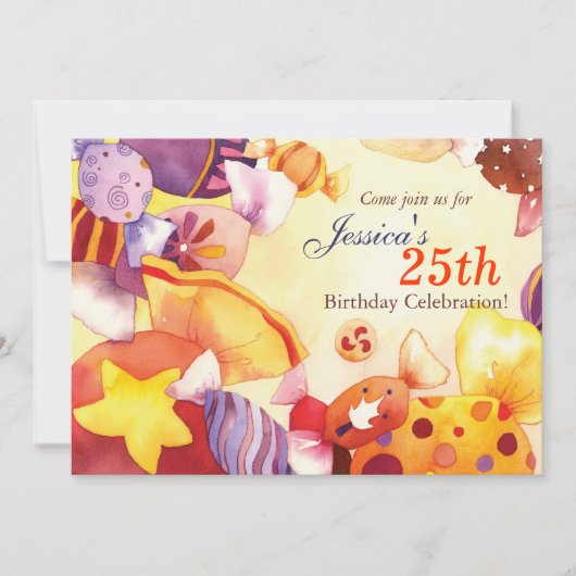 Invitation Watercolor Candy fête d'anniversaire (Devant)