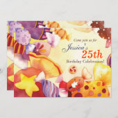 Invitation Watercolor Candy fête d'anniversaire (Devant / Derrière)