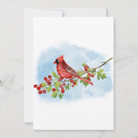 Invitation Watercolor Cardinal Bird on Berry Branch (Devant)