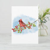 Invitation Watercolor Cardinal Bird on Berry Branch (Debout devant)
