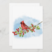 Invitation Watercolor Cardinal Bird on Berry Branch (Devant / Derrière)