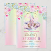 Invitation Watercolor Castle FIowers Iridescente Anniversaire (Devant / Derrière)