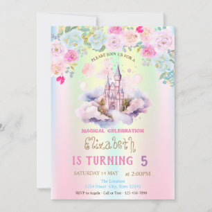Invitation Watercolor Castle FIowers Iridescente Anniversaire