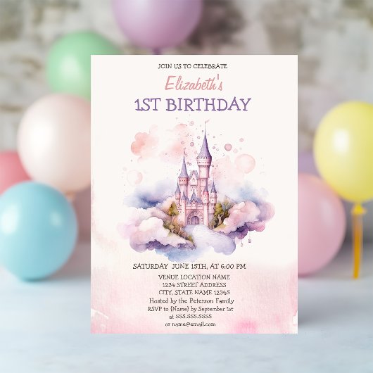 Invitation Watercolor Castle Nuds Fairytale Anniversaire
