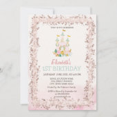 Invitation Watercolor Castle Parties scintillant Cadre Annive (Devant)