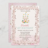 Invitation Watercolor Castle Parties scintillant Cadre Annive (Devant / Derrière)