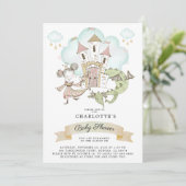 Invitation Watercolor Castle Princess Dragon Baby shower (Debout devant)