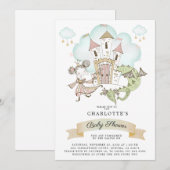 Invitation Watercolor Castle Princess Dragon Baby shower (Devant / Derrière)