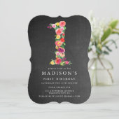 Invitation Watercolor Chalkboard Girls 1st Birthday Invitatio (Debout devant)