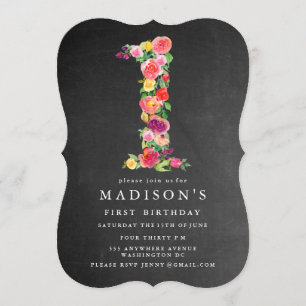 Invitation Watercolor Chalkboard Girls 1st Birthday Invitatio