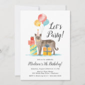 Invitation Watercolor Chat avec Balloons Anniversaire de enfa (Devant)