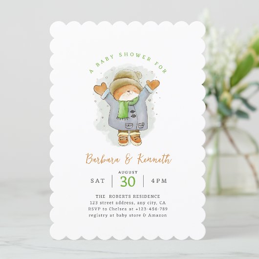 Invitation Watercolor Chat Simple Baby shower neutre pour les