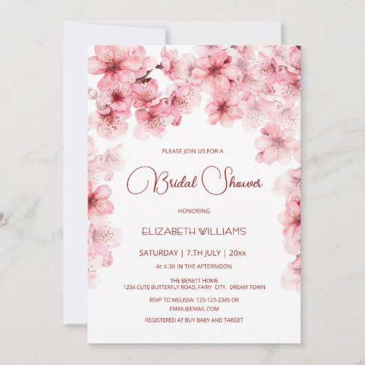 Invitation  Watercolor Cherry Blossom Bridal Shower (Devant)