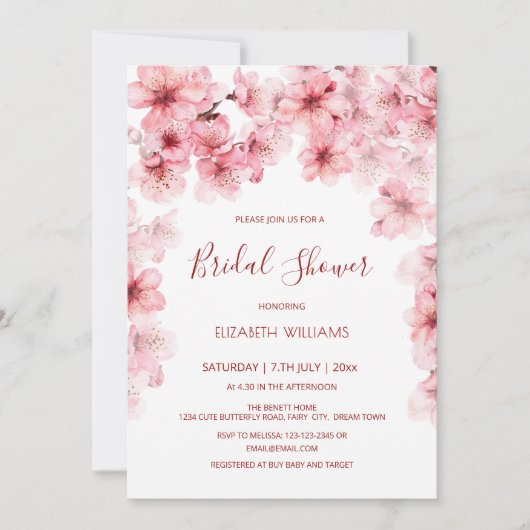 Invitation  Watercolor Cherry Blossom Bridal Shower (Devant)