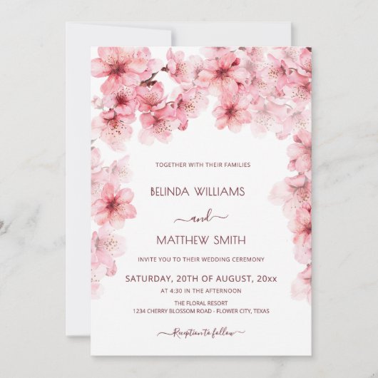 Invitation  Watercolor Cherry Blossom Wedding (Devant)