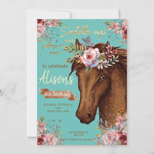 Invitation Watercolor cheval anniversaire cheval (Devant)