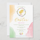 Invitation Watercolor Chick And Pastel Wreath Easter Brunch (Devant)