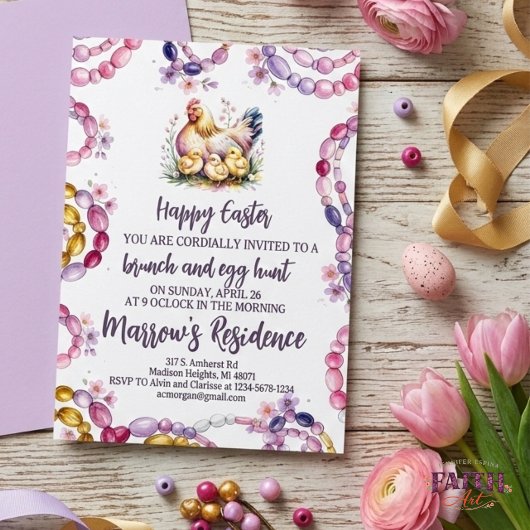 Invitation Watercolor Chicken & Chicks Hen Editable Easter 