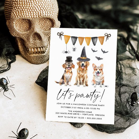 Invitation Watercolor Chiens Enfants Halloween Costume Party