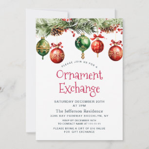 Invitation Watercolor Christmas Balls Orament Exchange Invit