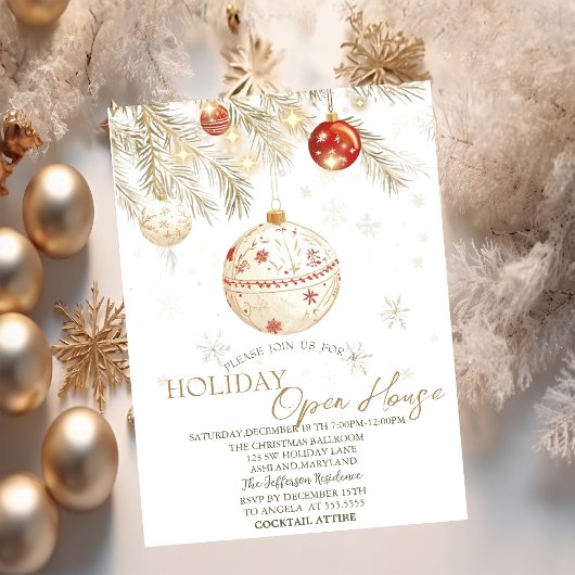 Invitation Watercolor Christmas Balls Sparkhouse Open House