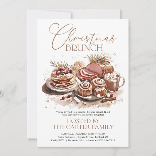 Invitation Watercolor Christmas Brunch Party Holiday Rustic (Devant)