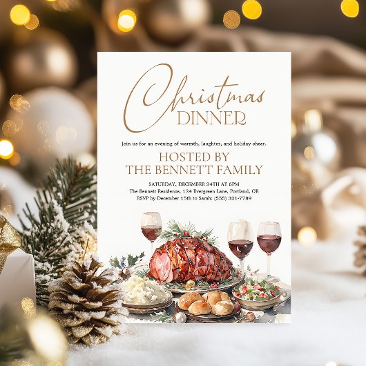 Invitation Watercolor Christmas Dinner Party Holiday Rustic